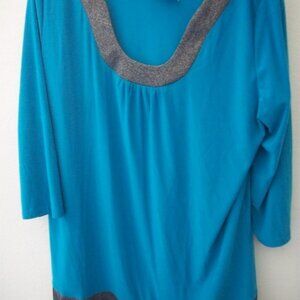 Marc Bouwer  U Neck 3/4 Sleeve Top Silver/Blue XL